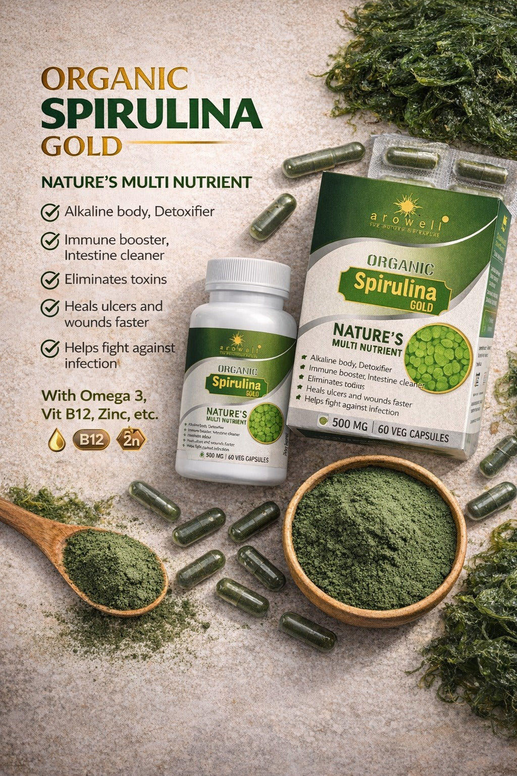 Pure Shilajit Resin+ Organic Spirulina Gold (3pcs each)